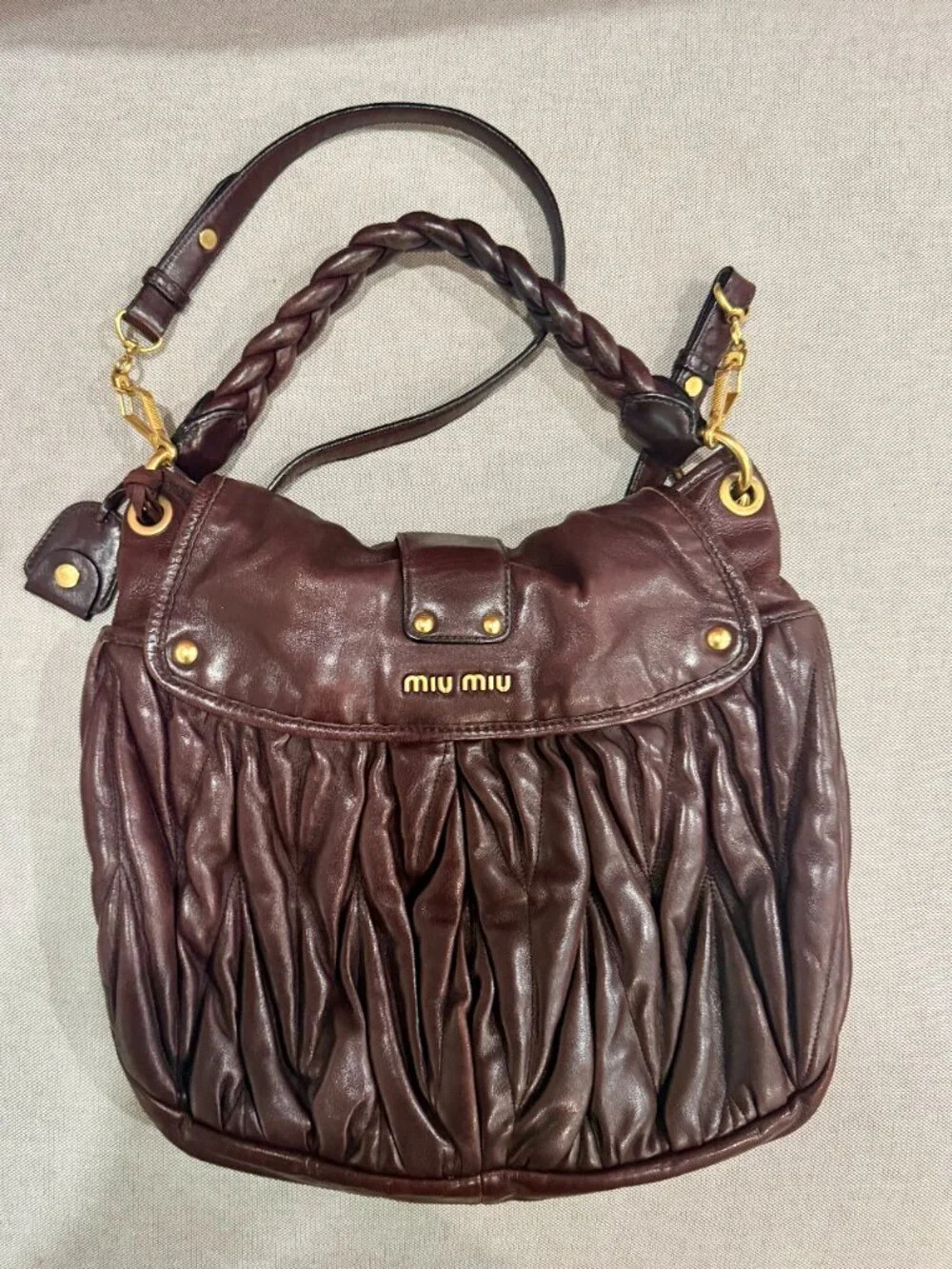 Authentic Miu Miu Coffer Matelassé Leather Bag